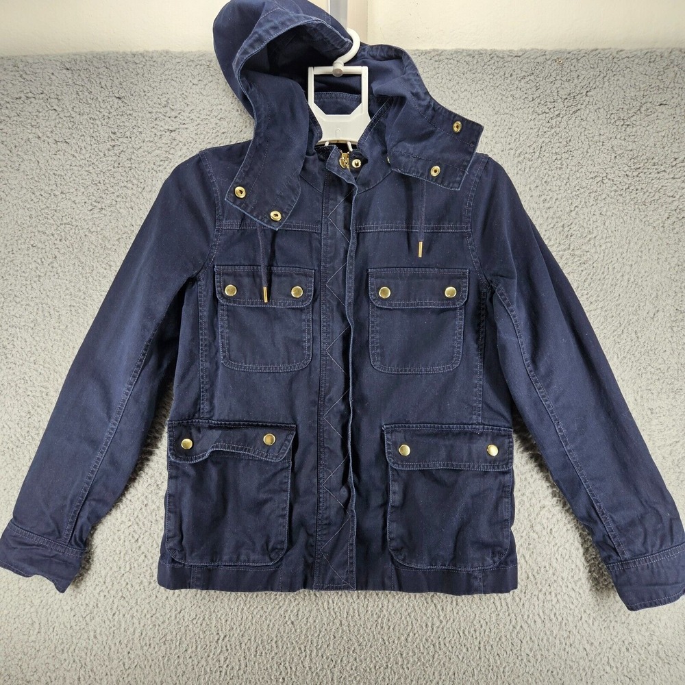 J Crew Women's Jacket Navy Blue Military Field Cargo Jacket Small S Full Zip Up